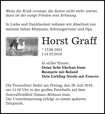 Traueranzeige von Horst Graff von Mitteldeutsche Zeitung Dessau-Roßlau