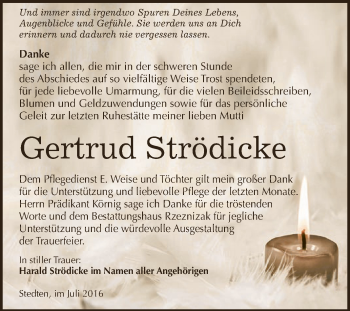 Traueranzeige von Gertrud Strödicke von Super Sonntag SGH Mansf. Land