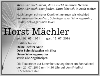 Traueranzeige von Horst Mächler von Mitteldeutsche Zeitung Merseburg/Querfurt