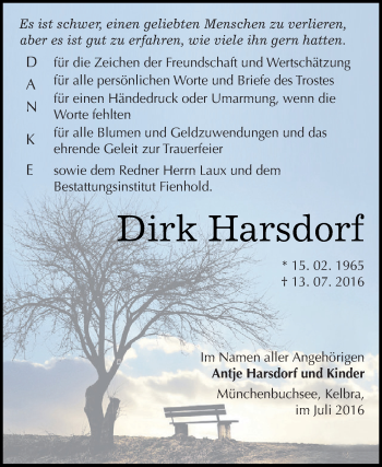 Traueranzeige von Dirk Harsdorf von Super Sonntag SGH Mansf. Land