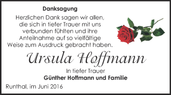 Traueranzeige von Ursula Hoffmann von WVG - Wochenspiegel NMB / WSF / ZTZ