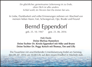 Traueranzeige von Bernd Eppendorf von WVG - Wochenspiegel Merseburg