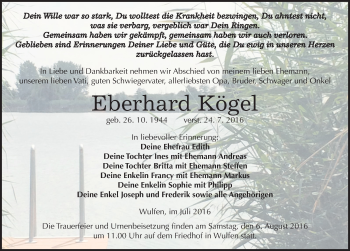 Traueranzeige von Eberhard Kögel von Mitteldeutsche Zeitung Köthen
