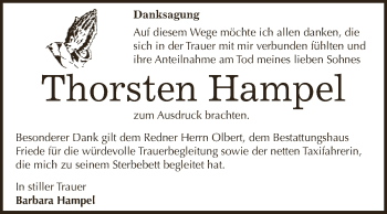 Traueranzeige von Thorsten Hampel von WVG - Wochenspiegel Dessau / Köthen