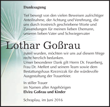 Traueranzeige von Lothar Goßrau von Mitteldeutsche Zeitung Merseburg/Querfurt