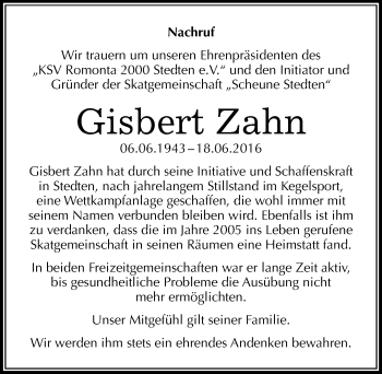 Traueranzeige von Gisbert Zahn von Mitteldeutsche Zeitung Mansfelder Land