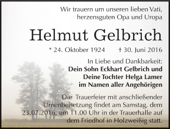 Traueranzeige von Helmut Gelbrich von Mitteldeutsche Zeitung Bitterfeld