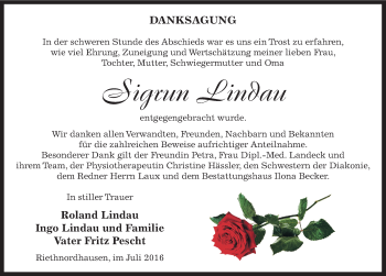 Traueranzeige von Sigrun Lindau von Mitteldeutsche Zeitung Sangerhausen