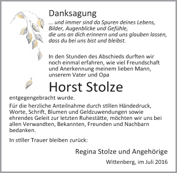 Traueranzeige von Horst Stolze von Mitteldeutsche Zeitung Wittenberg
