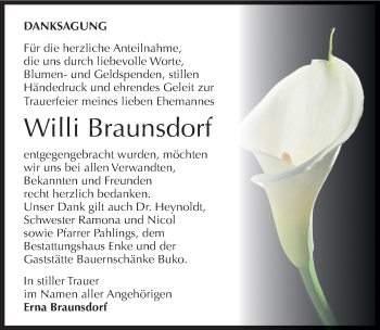 Traueranzeige von Willi Braunsdorf von Mitteldeutsche Zeitung Wittenberg