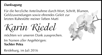 Traueranzeige von Karin Riedel von Mitteldeutsche Zeitung Halle/Saalkreis