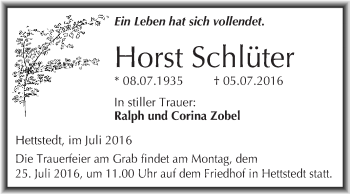Traueranzeige von Horst Schlüter von Super Sonntag SGH Mansf. Land