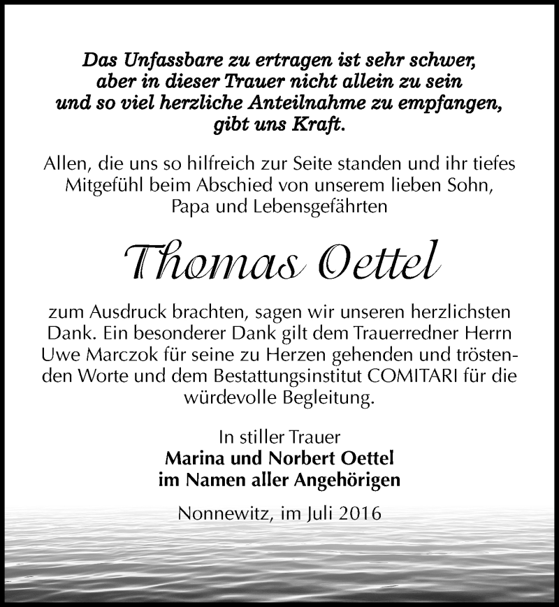  Traueranzeige für Thomas Oettel vom 30.07.2016 aus Mitteldeutsche Zeitung Zeitz