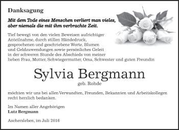 Traueranzeige von Sylvia Bergmann von Super Sonntag Aschersleben