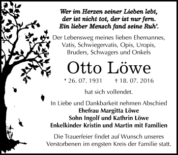Traueranzeige von Otto Löwe von Mitteldeutsche Zeitung Dessau-Roßlau
