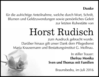 Traueranzeige von Horst Rudisch von WVG - Wochenspiegel Merseburg