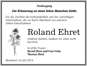 Traueranzeige von Roland Ehret von Mitteldeutsche Zeitung Mansfelder Land