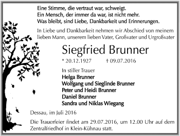 Traueranzeige von Siegfried Brunner von Mitteldeutsche Zeitung Dessau-Roßlau