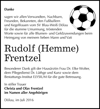 Traueranzeige von Rudolf Frentzel von Mitteldeutsche Zeitung Halle/Saalkreis
