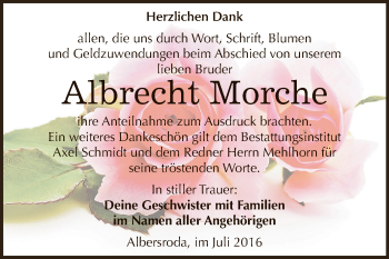 Traueranzeige von Albrecht Morche von WVG - Wochenspiegel NMB / WSF / ZTZ