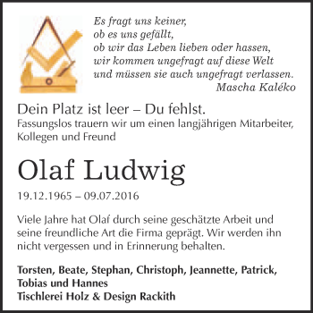 Traueranzeige von Olaf Ludwig von Super Sonntag Wittenberg