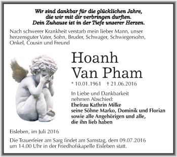 Traueranzeige von Hoanh Van Pham von Wochenspiegel Mansfelder Land