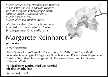 Traueranzeige von Margarete Reinhardt von Mitteldeutsche Zeitung Weißenfels