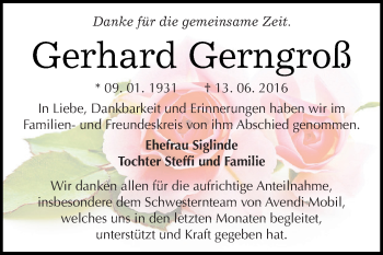 Traueranzeige von Gerhard Gerngroß von WVG - Wochenspiegel Dessau / Köthen