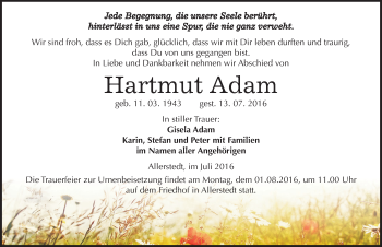 Traueranzeige von Hartmut Adam von Mitteldeutsche Zeitung Naumburg/Nebra