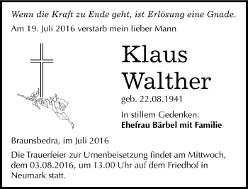 Traueranzeige von Klaus Walther von Mitteldeutsche Zeitung Merseburg/Querfurt