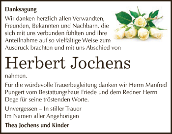 Traueranzeige von Herbert Jochens von WVG - Wochenspiegel Dessau / Köthen