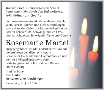 Traueranzeige von Rosemarie Martel von Mitteldeutsche Zeitung Merseburg/Querfurt