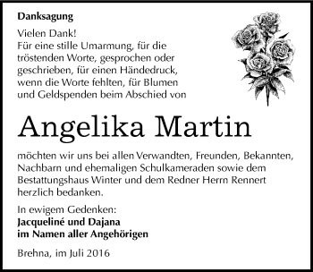 Traueranzeige von Angelika Martin von Mitteldeutsche Zeitung Bitterfeld