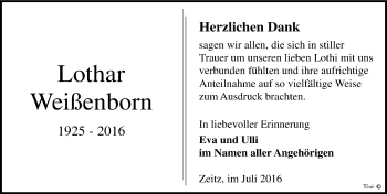 Traueranzeige von Lothar Weißenborn von Mitteldeutsche Zeitung Zeitz