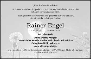 Traueranzeige von Rainer Engel von Mitteldeutsche Zeitung Bitterfeld
