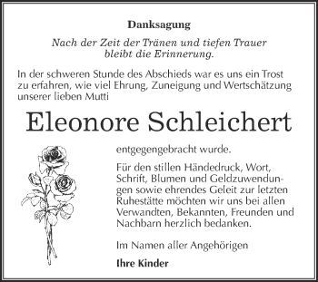 Traueranzeige von Eleonore Schleichert von WVG - Wochenspiegel Bitterfeld