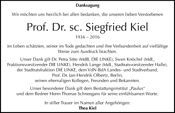 Traueranzeige von Siegfried Kiel von Mitteldeutsche Zeitung Halle/Saalkreis