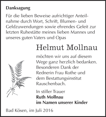 Traueranzeige von Helmut Mollnau von WVG - Wochenspiegel NMB / WSF / ZTZ