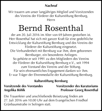 Traueranzeige von Bernd Rosenthal von Mitteldeutsche Zeitung Bernburg