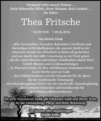 Traueranzeige von Thea Pritsche von Mitteldeutsche Zeitung Dessau-Roßlau