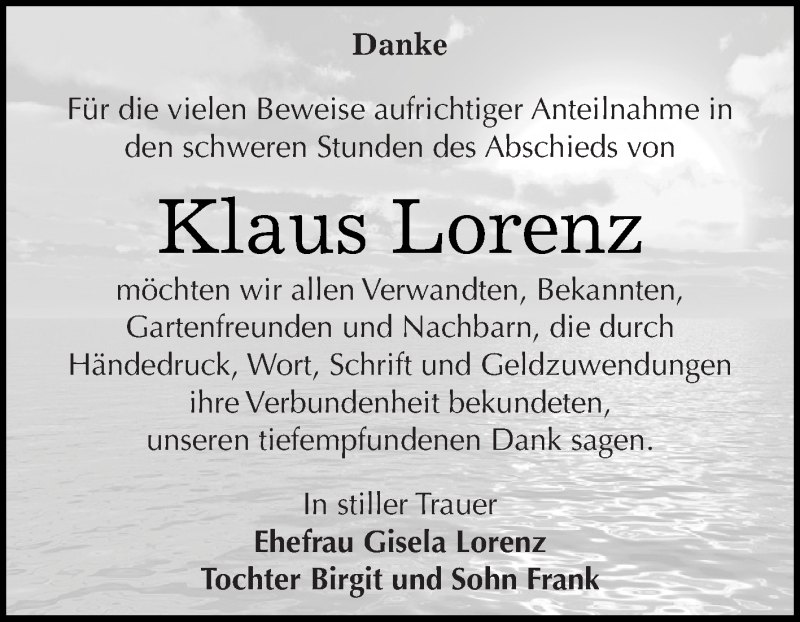  Traueranzeige für Klaus Lorenz vom 02.07.2016 aus WVG - Wochenspiegel Dessau / Köthen