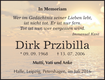 Traueranzeige von Dirk Przibilla von Mitteldeutsche Zeitung Halle/Saalkreis