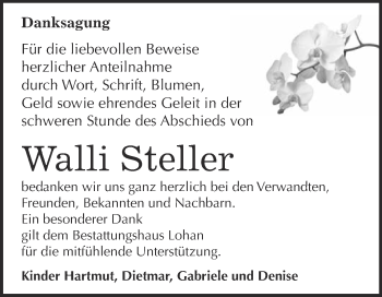 Traueranzeige von Walli Steller von WVG - Wochenspiegel Bitterfeld