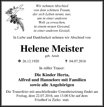 Traueranzeige von Helene Meister von Mitteldeutsche Zeitung Wittenberg