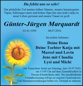 Traueranzeige von Günter-Jürgen Marquardt von Mitteldeutsche Zeitung Dessau-Roßlau