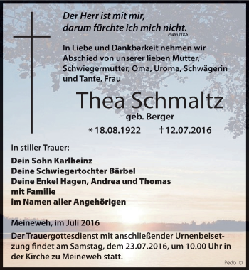 Traueranzeige von Thea Schmaltz von Mitteldeutsche Zeitung Zeitz