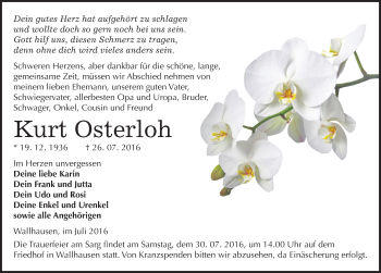Traueranzeige von Kurt Osterloh von Mitteldeutsche Zeitung Sangerhausen