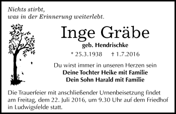 Traueranzeige von Inge Gräbe von Mitteldeutsche Zeitung Aschersleben