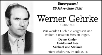 Traueranzeige von Werner Gehrke von Mitteldeutsche Zeitung Quedlinburg