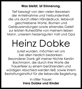 Traueranzeige von Heinz Dobke von Mitteldeutsche Zeitung Dessau-Roßlau